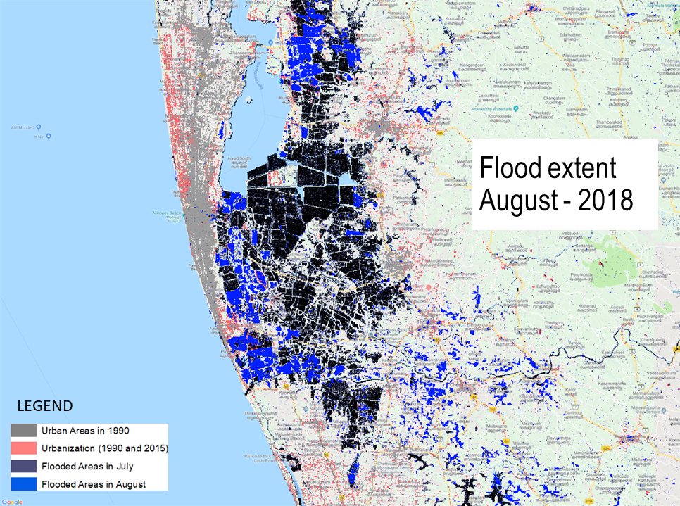 Extent of flooding in Kuttanad region, 21 August 2018