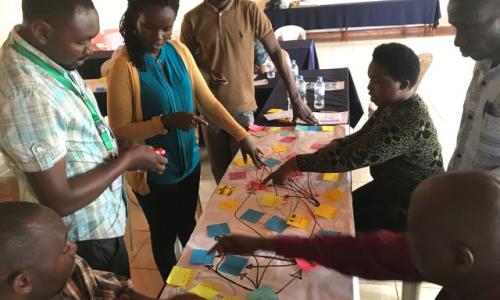 Gatsibo District Forest Officer, agronomists and farmer representatives participate in a social network analysis workshop. Credit: WRI/Kathleen Buckingham